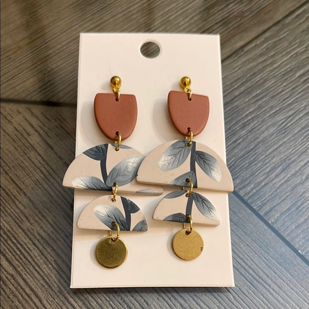 Boutique Style Polymer Clay Geometric Leaf Drop Earrings